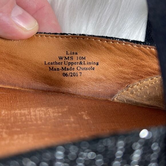 Gentle Souls Lisa Black Sparkly Elastic Ankle Strap Wedge Shoes Sz 10 - Picture 4 of 6